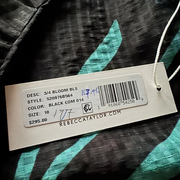 Rebecca Taylor Womens 10 Bloom Blouse 3/4 Sleeve Black Floral Sheer Print Silk - Picture 5 of 7